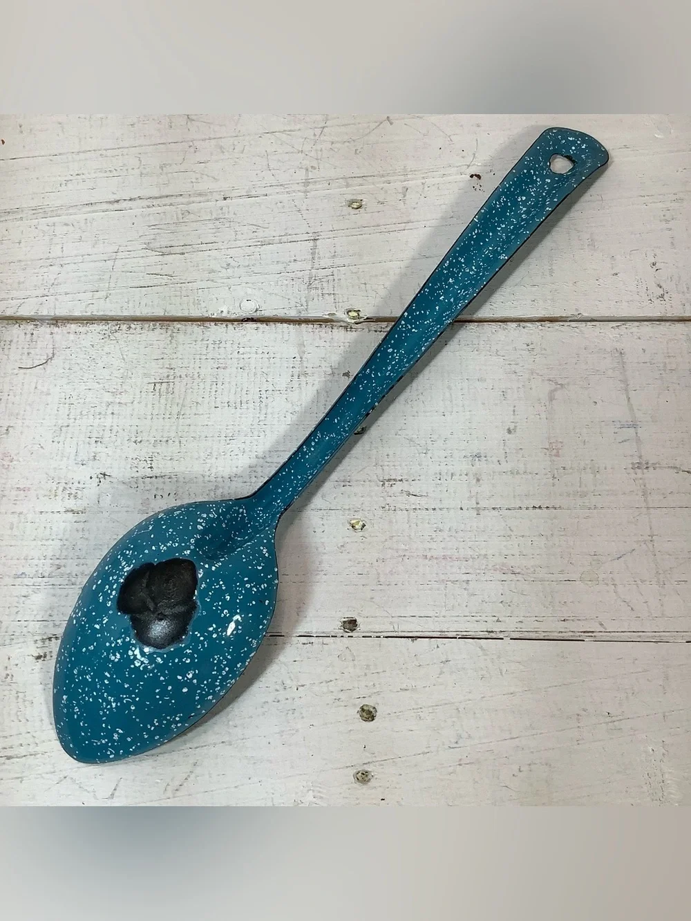 Large 14” Enamelware Spoon - Graniteware Spoon